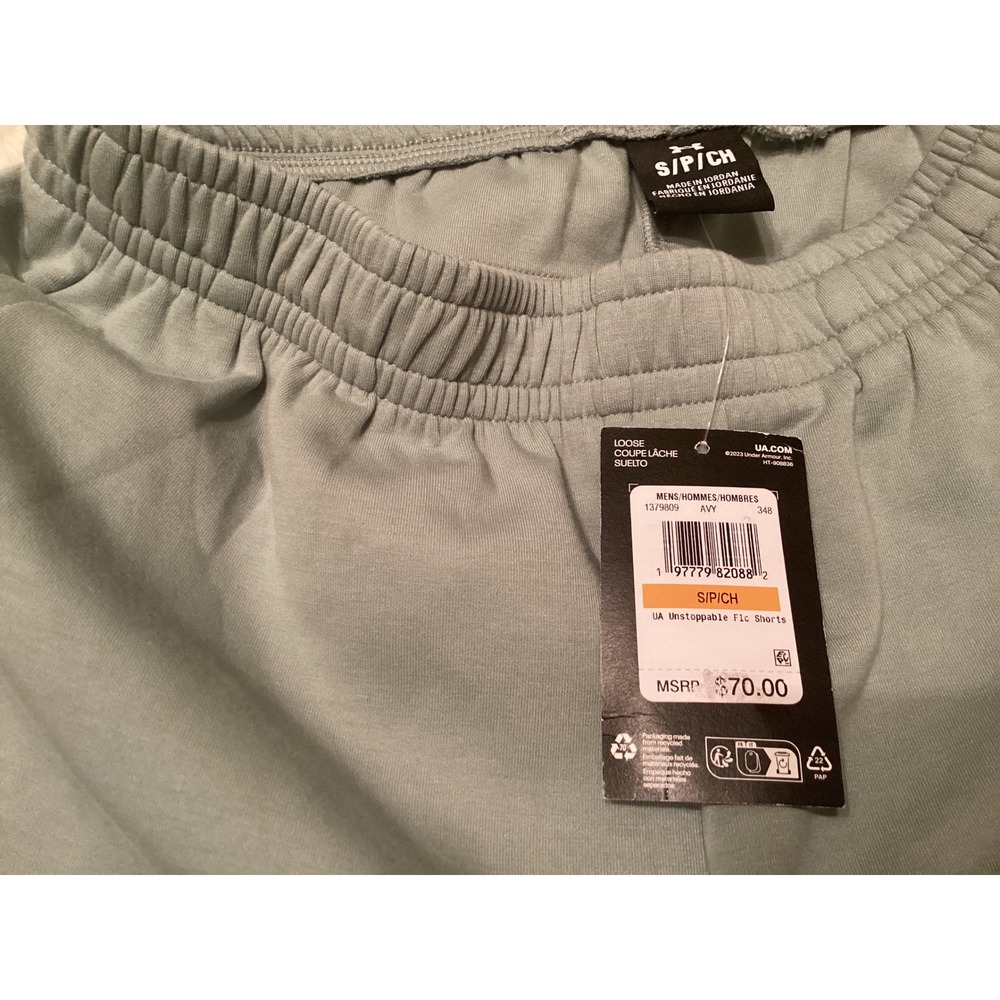 Under Armour Mens Unstoppable Fleece Shorts Sage Green 1379809 Size Small NWT - Picture 4 of 5